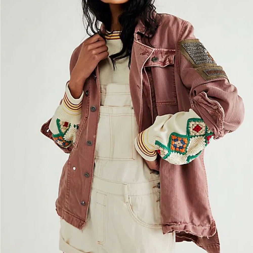 We The Free Pink Utility Jacket Soft Denim Relaxed Fit